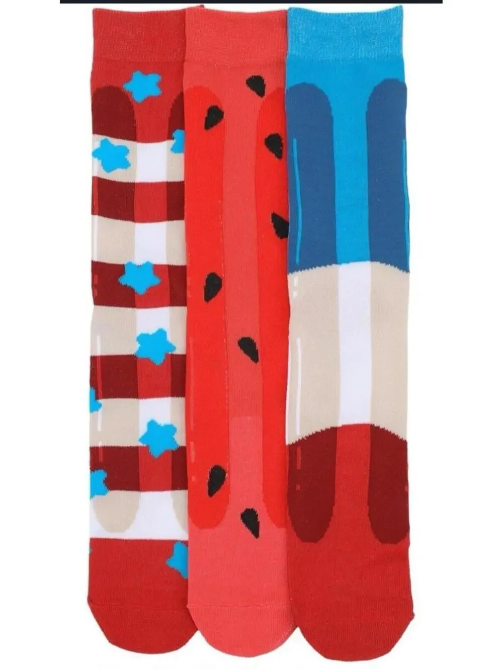 Bioworld Mens Crew Socks 3 Pack Watermelon Popsicle 4th of July Summer Theme Fun